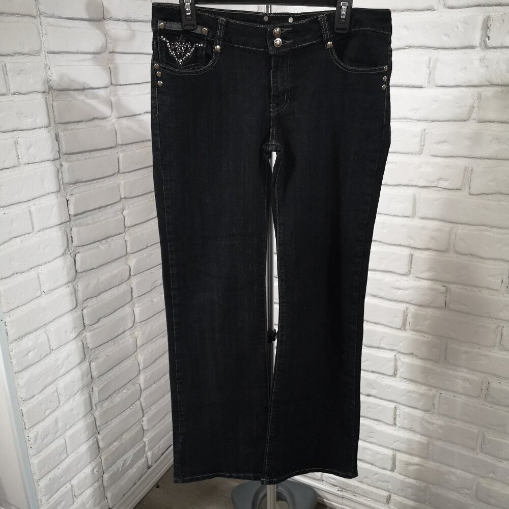 Digital Jeans Ladies Size 11 Black Slight Flare Embroidery & Rhinestones Jeans